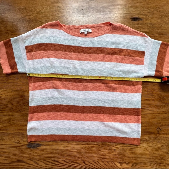 ⭐️ Madewell Striped Rust Orange Gray White Striped Short Sleeve Sweater XXS - Picture 7 of 10